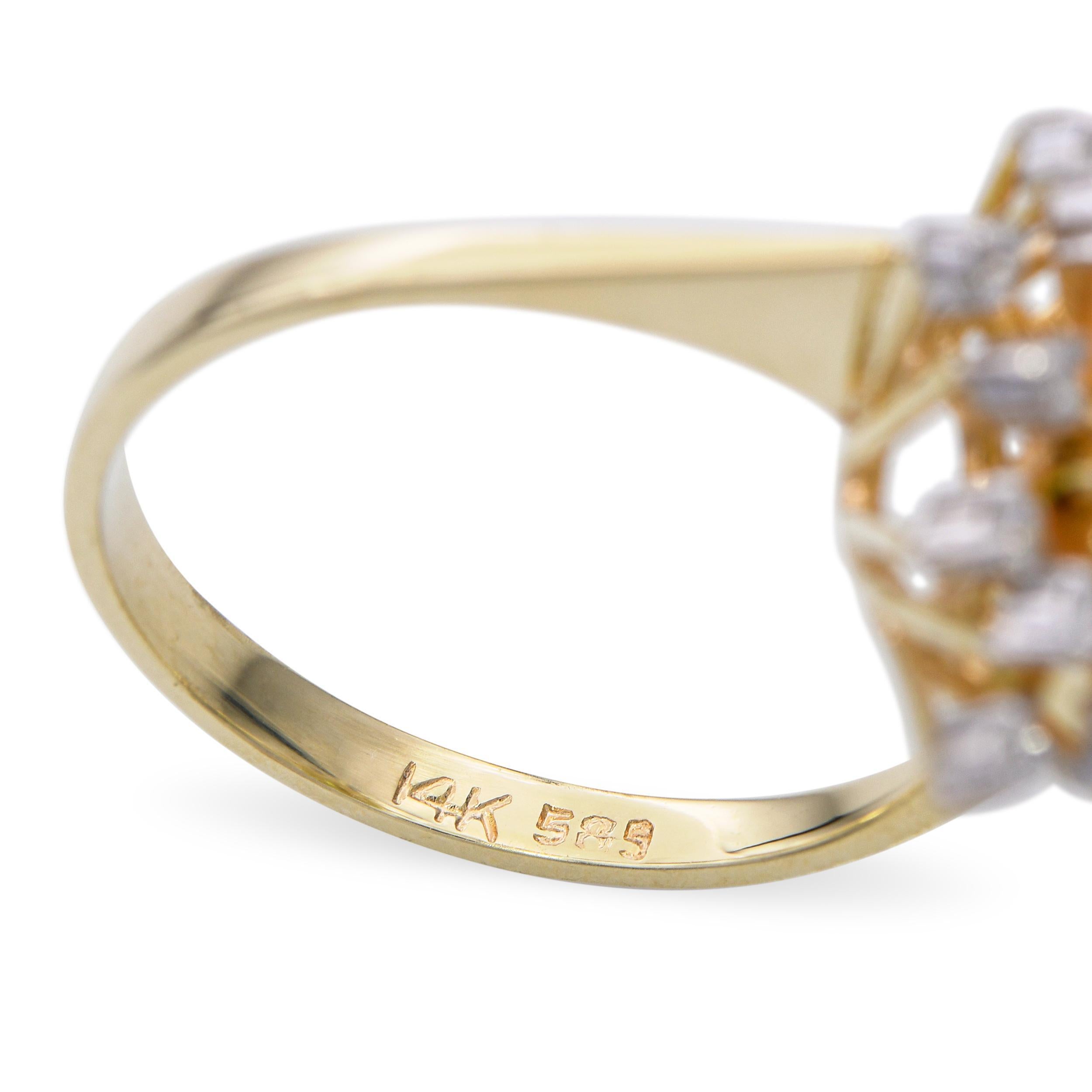 Bague vintage en or jaune 14k avec diamant et péridot en vente 2