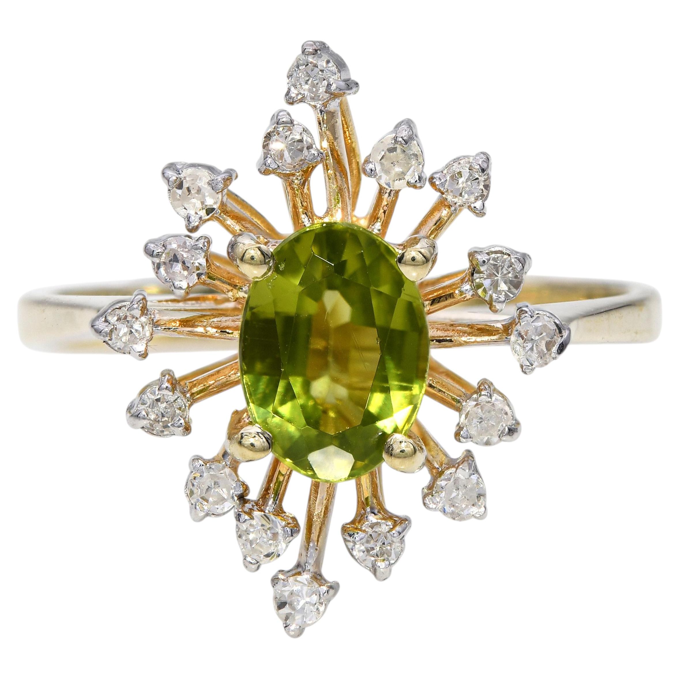 Vintage 14k Yellow Gold Diamond and Peridot Ring