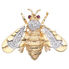 Vintage 14k Gelbgold Diamant und Rubin Bumblebee Brosche