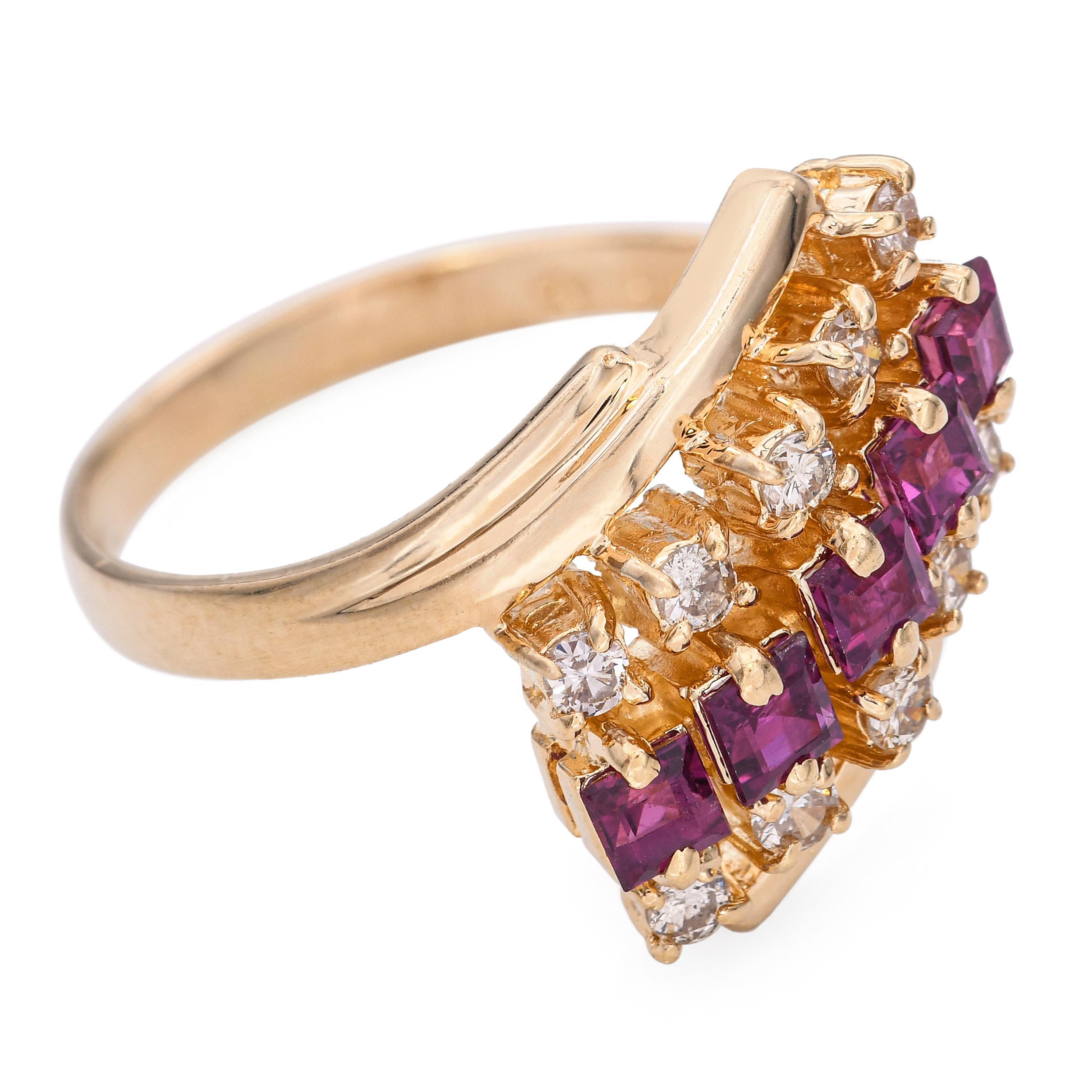 Vintage 14k Yellow Gold Diamond and Ruby Bypass Ring For Sale 1