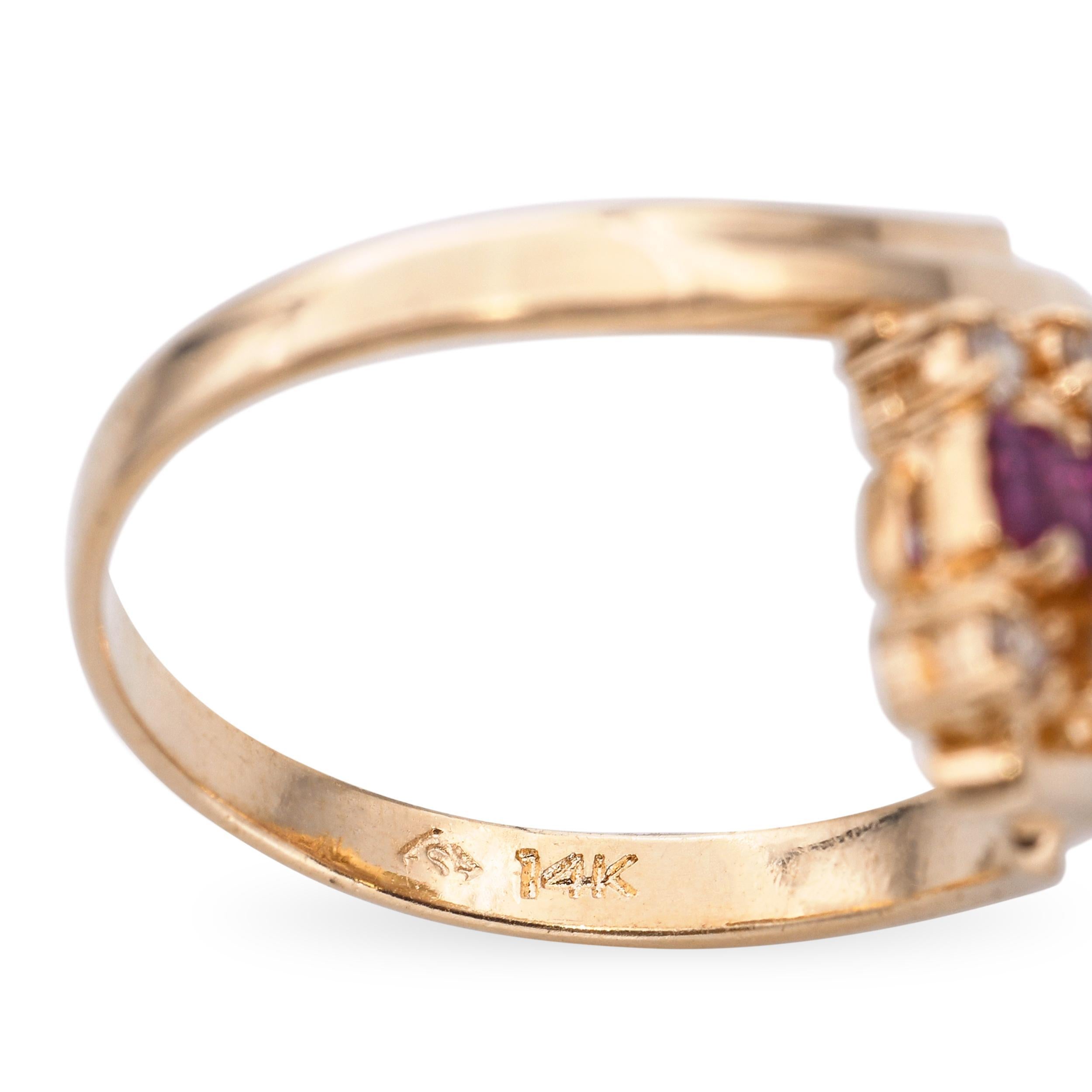 Vintage 14k Yellow Gold Diamond and Ruby Bypass Ring For Sale 2