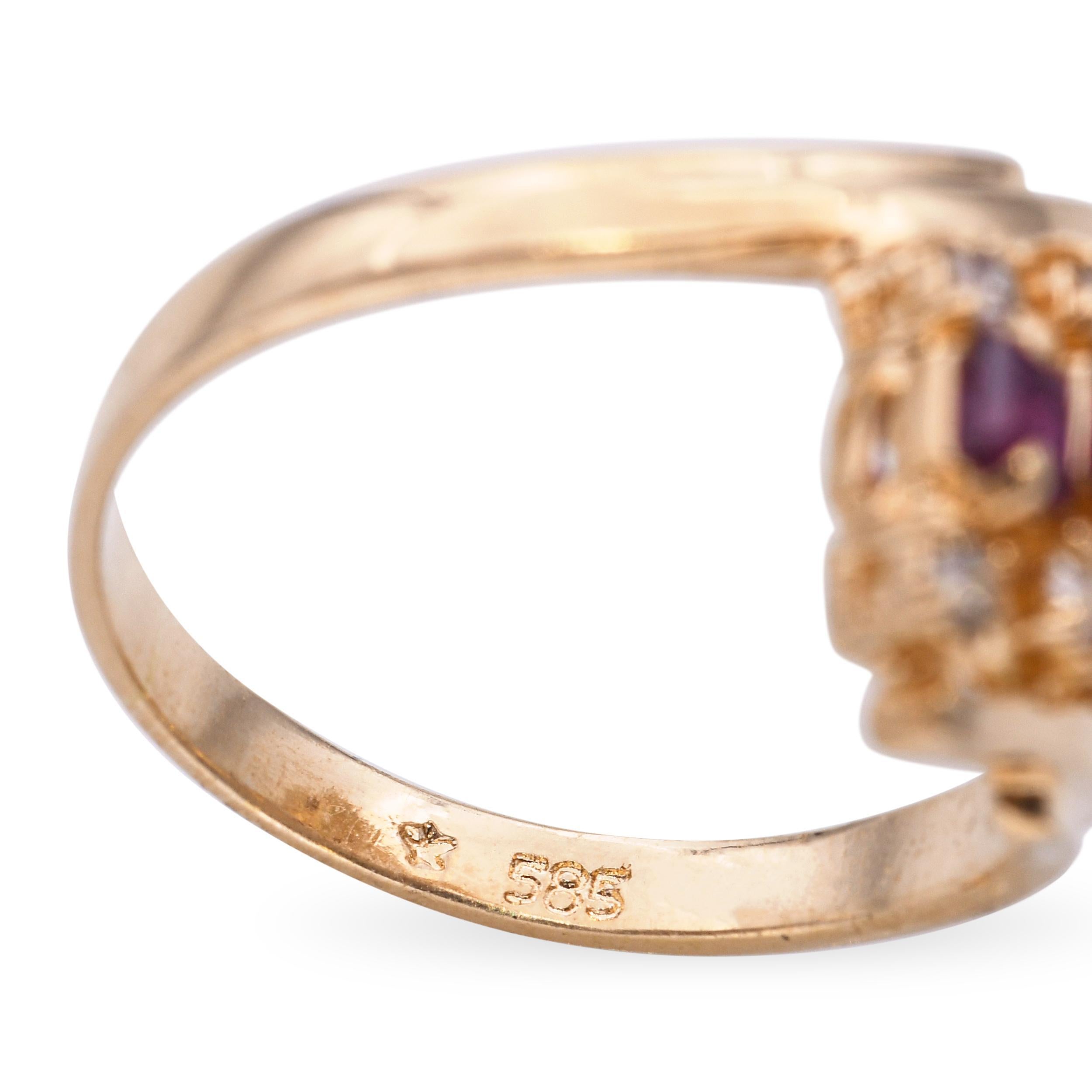 Vintage 14k Yellow Gold Diamond and Ruby Bypass Ring For Sale 3
