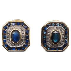 Vintage 14k Yellow Gold Diamond and Sapphire Earrings