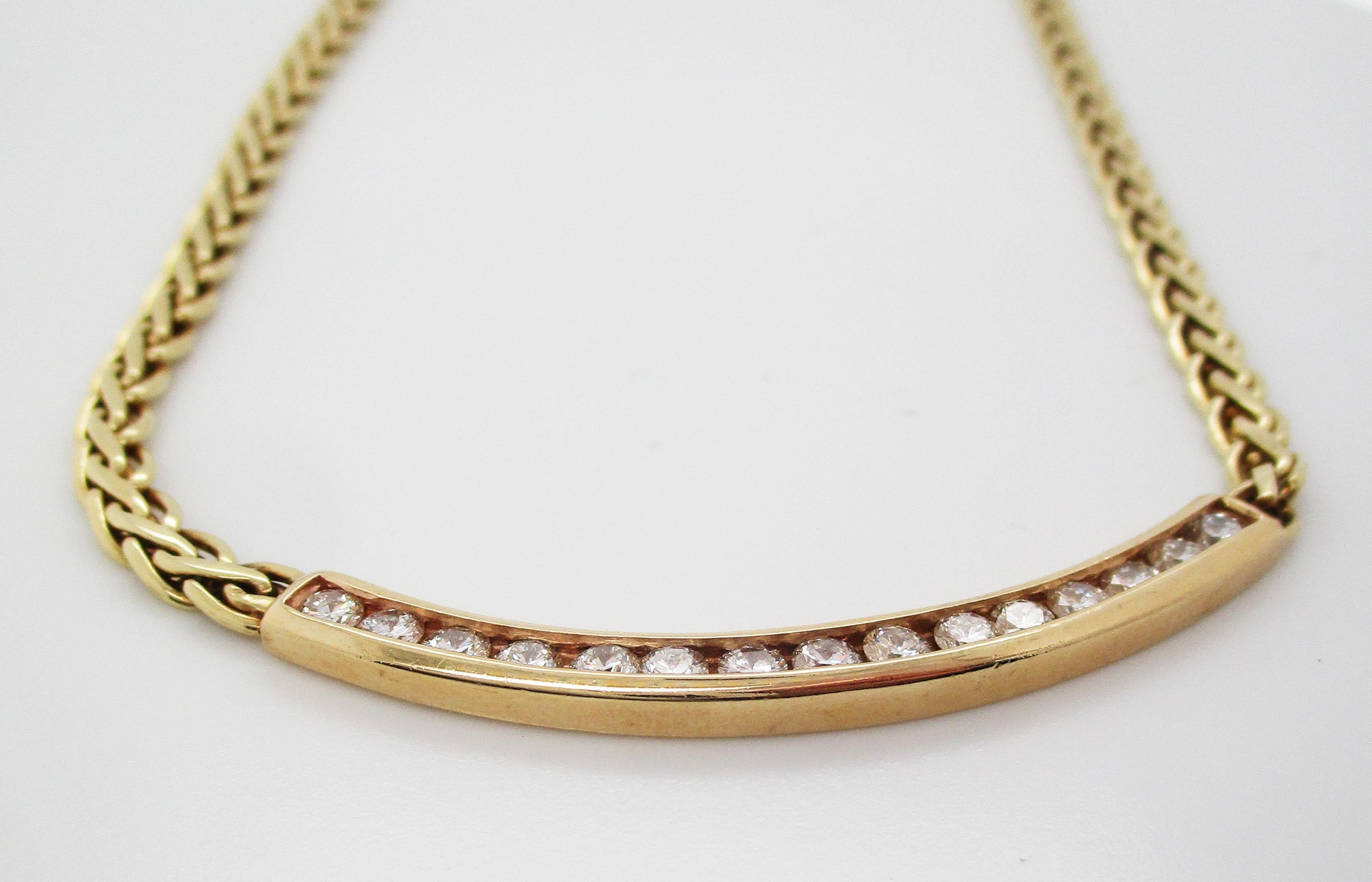 Modernist Vintage 14 Karat Yellow Gold Diamond Bar Necklace