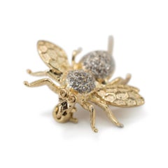 Vintage 14K Yellow Gold Diamond Bee Pin Brooch