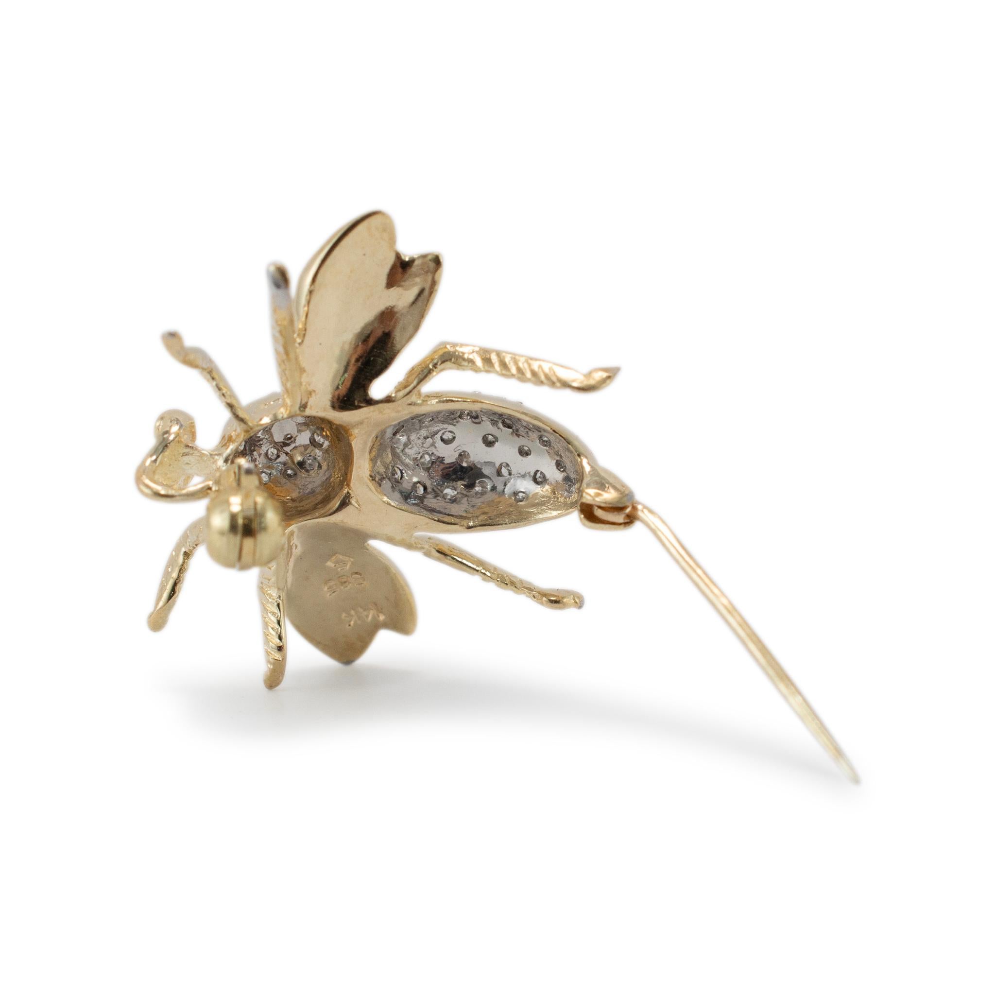 Anstecknadelbrosche mit Bienen aus 14 Karat Gelbgold mit Diamanten (Rundschliff) im Angebot