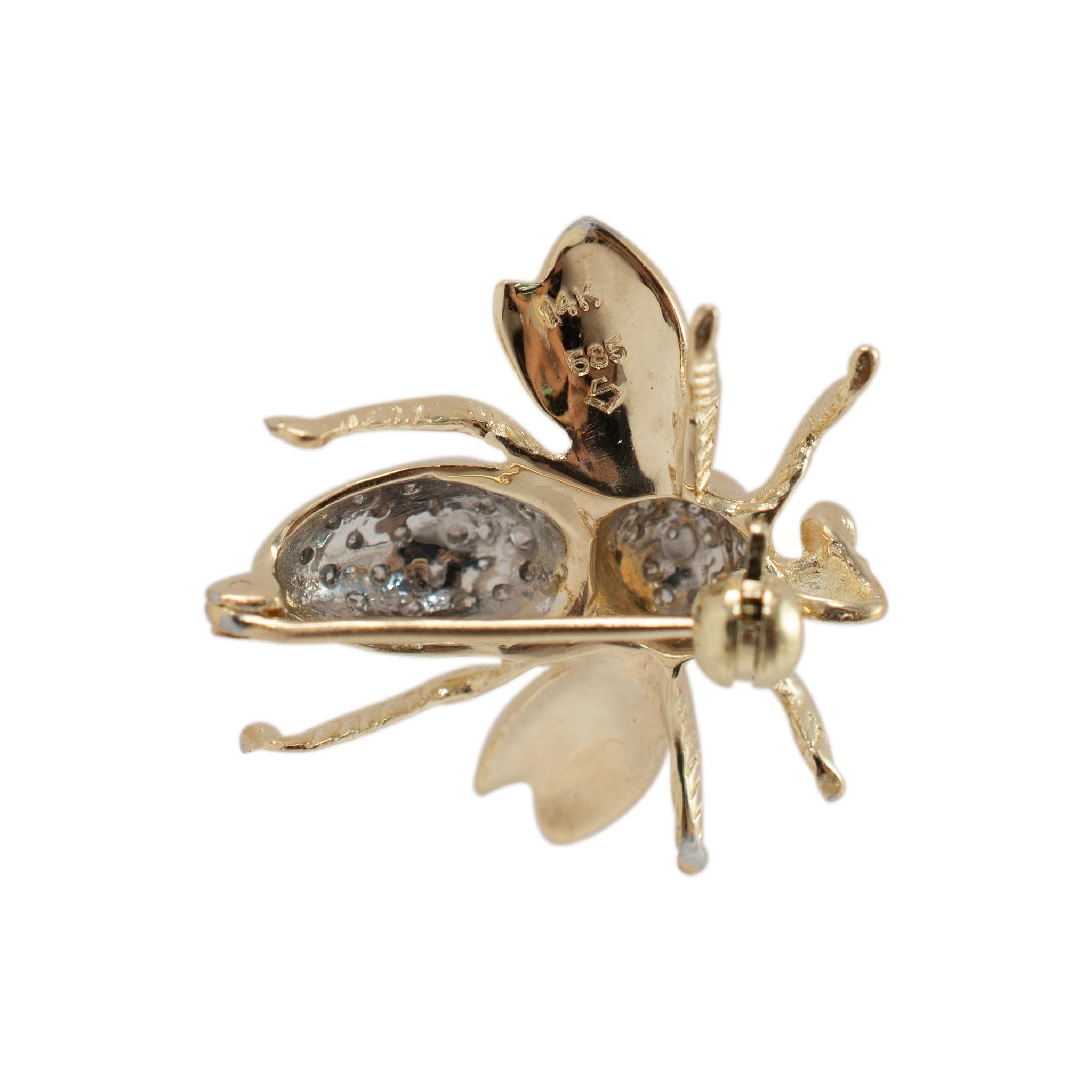 Anstecknadelbrosche mit Bienen aus 14 Karat Gelbgold mit Diamanten im Zustand „Hervorragend“ im Angebot in Houston, TX