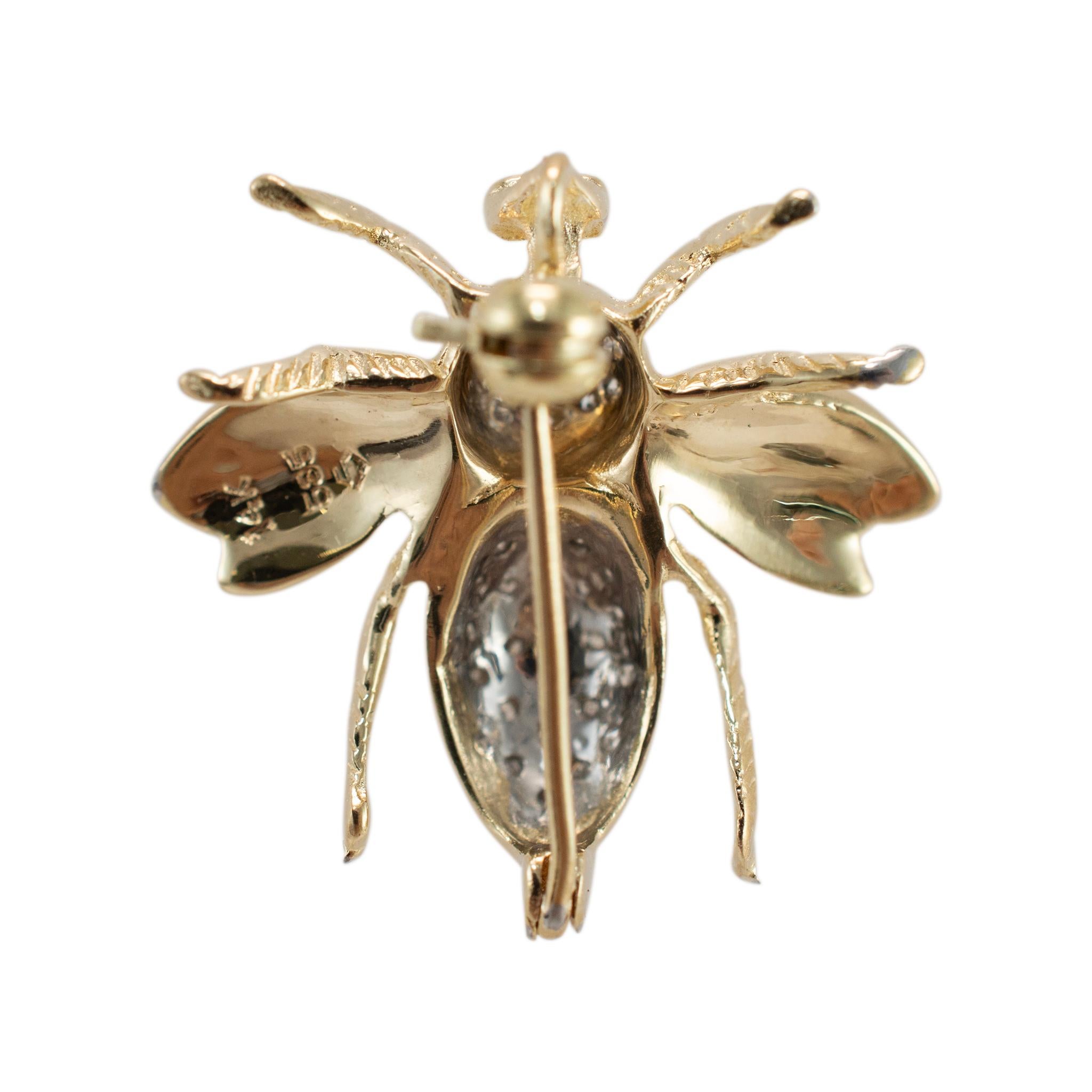 Anstecknadelbrosche mit Bienen aus 14 Karat Gelbgold mit Diamanten für Damen oder Herren im Angebot