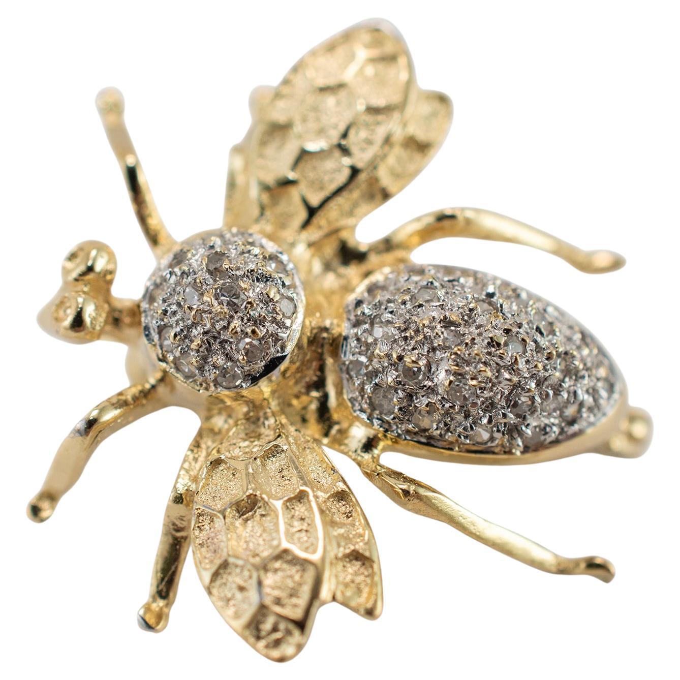 Vintage 14K Yellow Gold Diamond Bee Pin Brooch