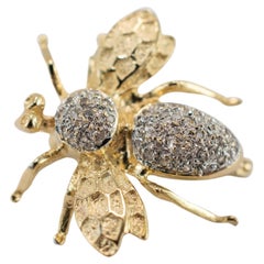 Vintage 14K Yellow Gold Diamond Bee Pin Brooch