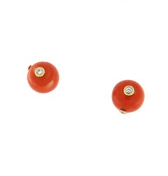 Vintage 14K Yellow Gold Diamond Coral Bezel Setting Stud Earring