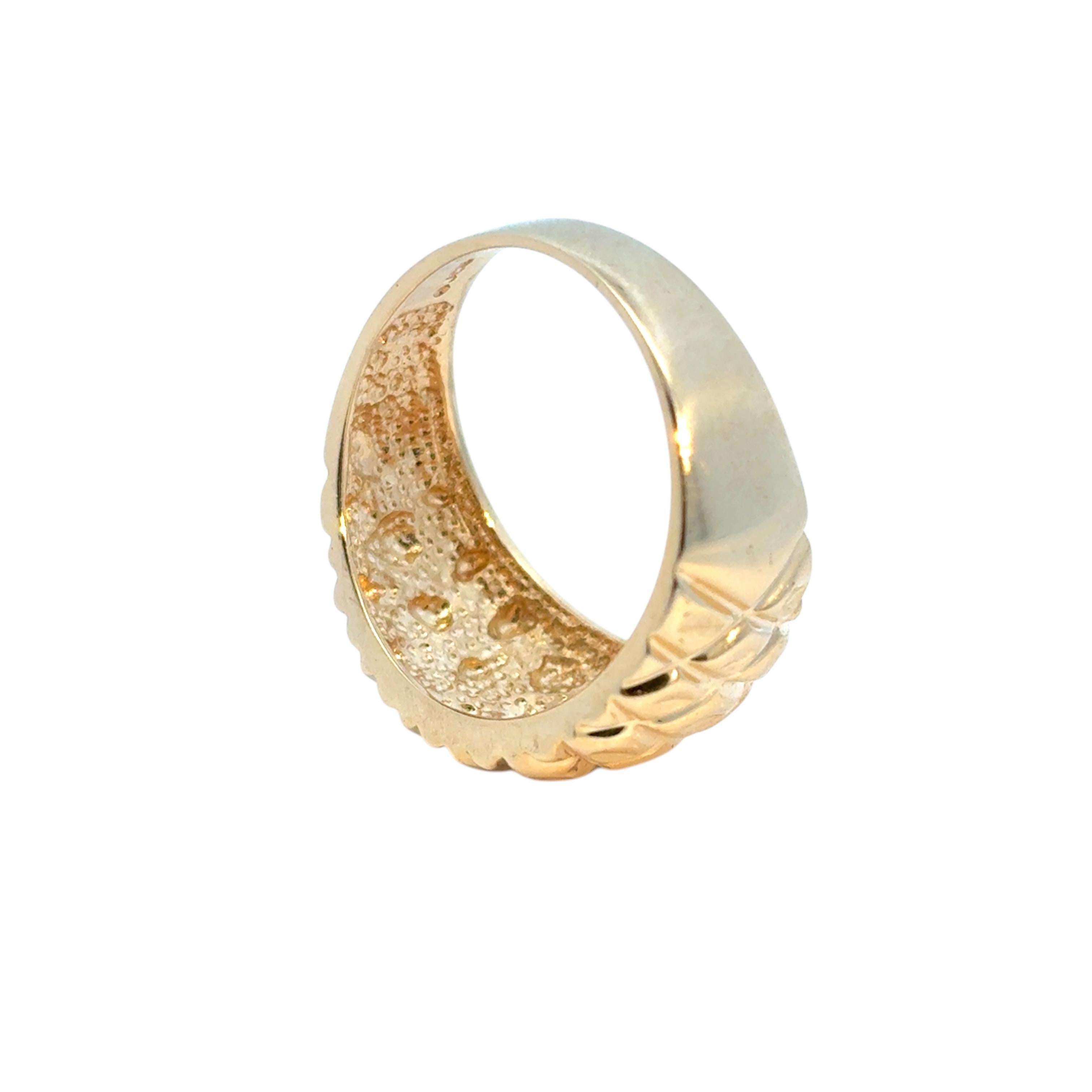 Modern Vintage 14k Yellow Gold Diamond Cut Pattern Dome Ring For Sale