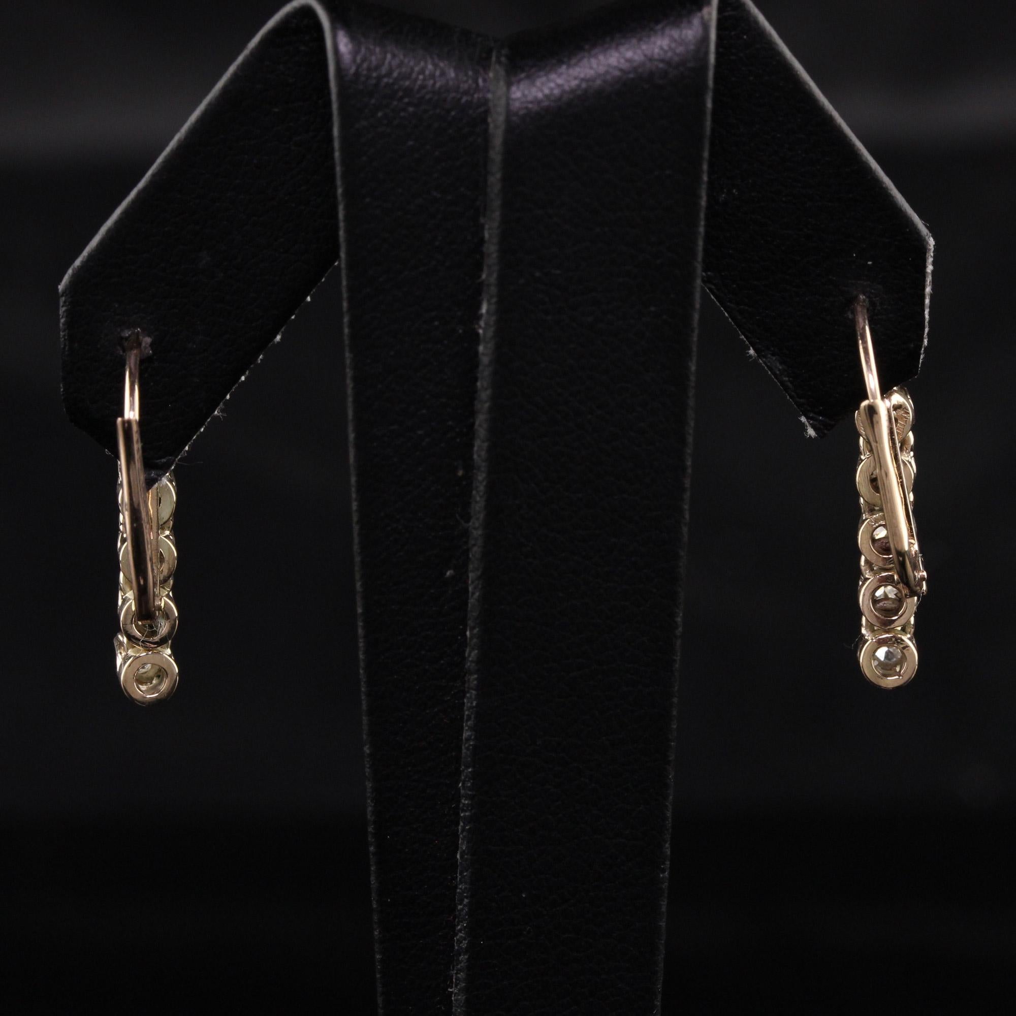 Round Cut Vintage 14k Yellow Gold Diamond Drop Earrings