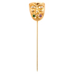 Anstecknadel, 14 Karat Gelbgold Diamant Smaragd Amethyst Citrin Maske