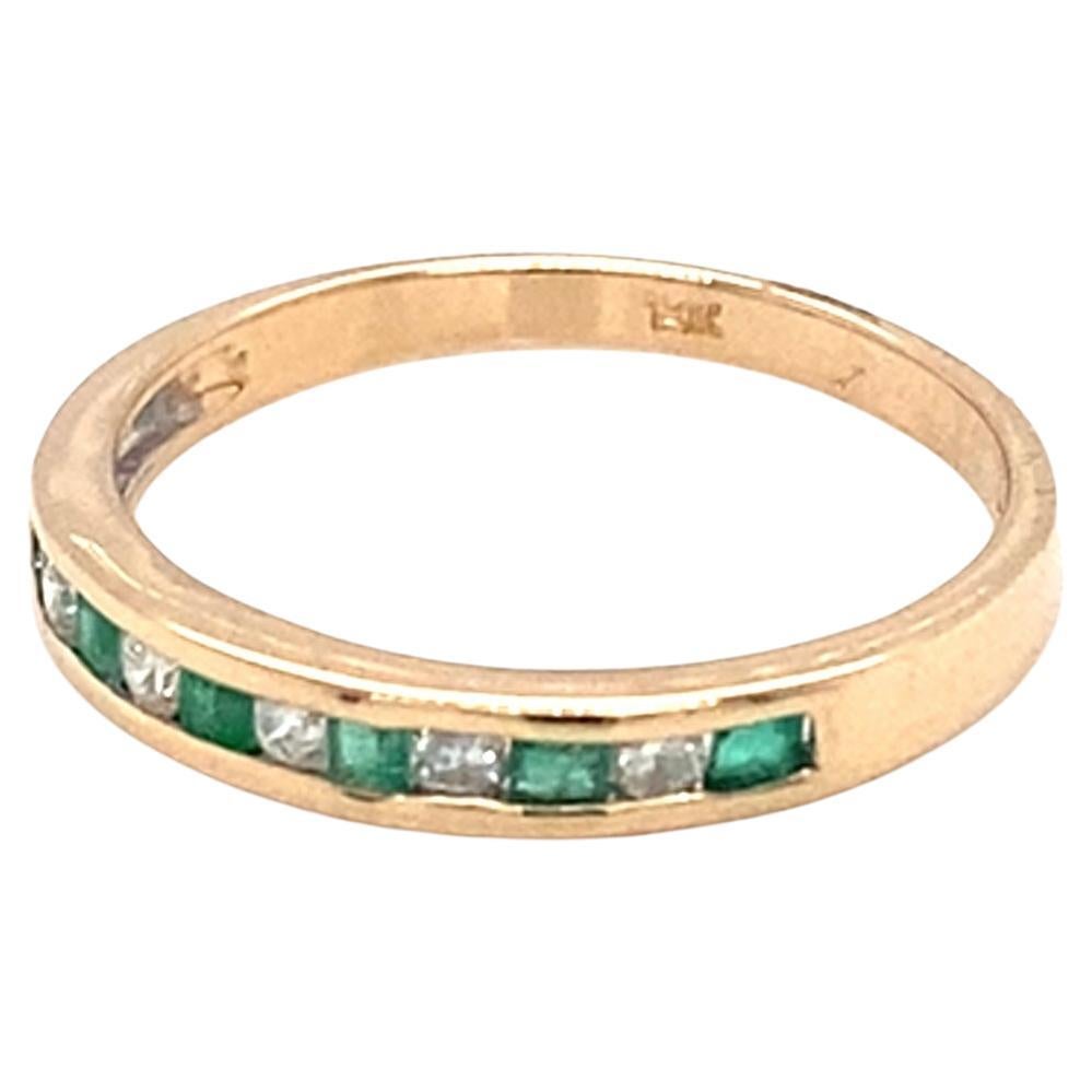 Vintage 14K Yellow Gold Diamond 
Emerald Wedding/Stacking Band