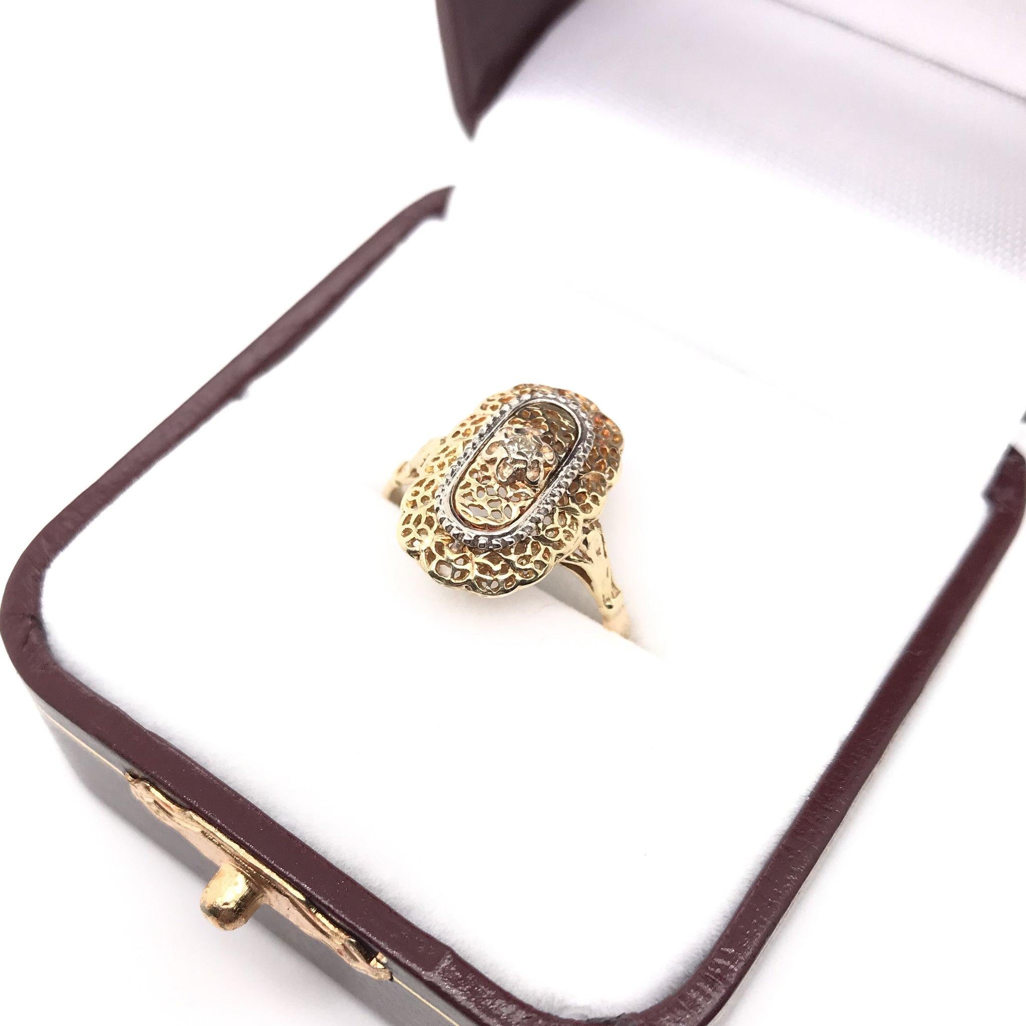 Vintage 14 Karat Yellow Gold Diamond Filigree Ring 4