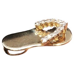 Vintage 14K Yellow Gold Diamond Flip Flop Sandal Pendant Charm 1.4g