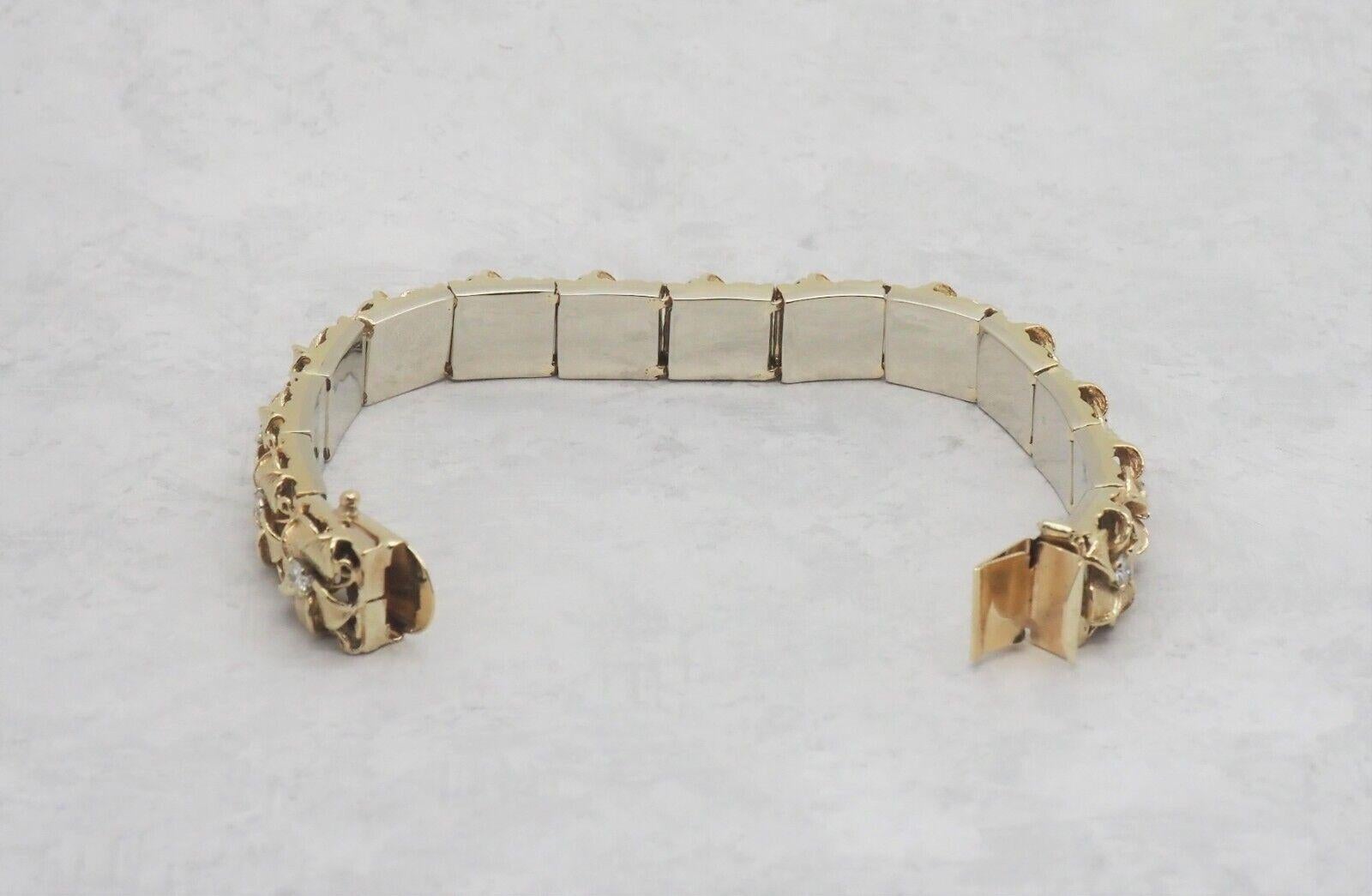 Vintage 14k Gelbgold Diamant-Blumenarmband, 7,5 Zoll - 70.0g für Damen oder Herren im Angebot