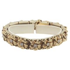 Bracciale vintage con fiori di diamante in oro giallo 14k, 7,5 pollici - 70,0g
