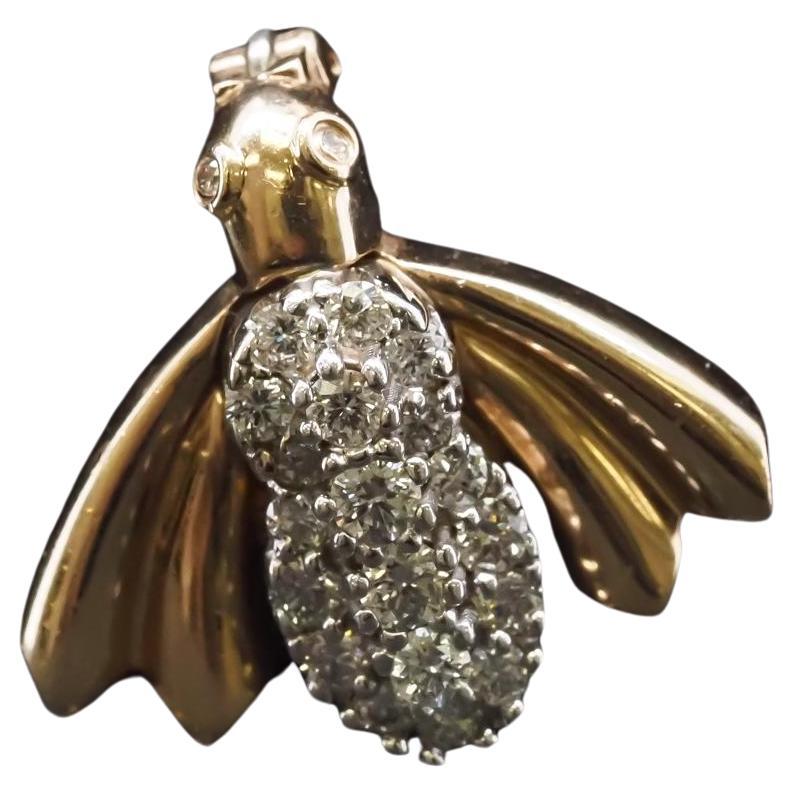 Broche vintage de oro amarillo de 14 quilates con diamantes con forma de mosca - VHK#783a
