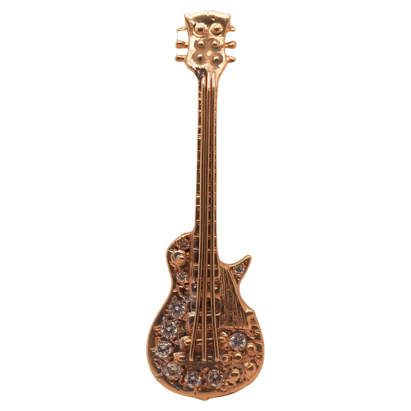 14k Yellow Gold Electric Guitar Pendant - 7mm X 21mm Solid Gold Music Jewelry, Tapered Bail, Chain Not Included
