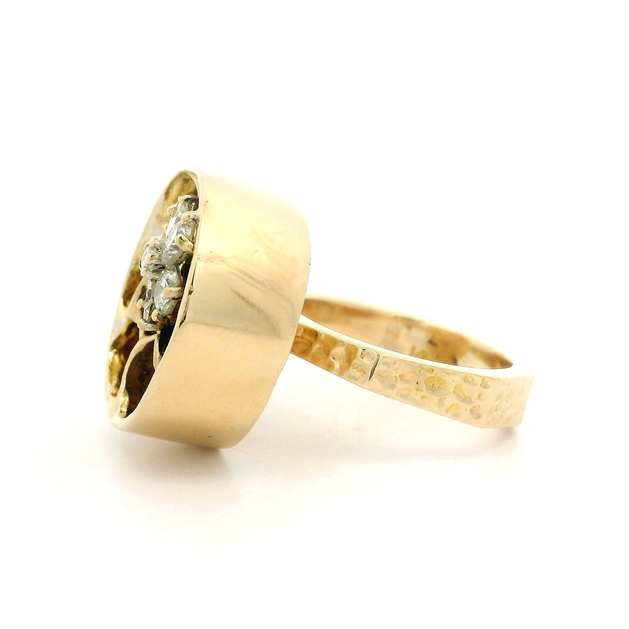 Vintage 14k Yellow Gold Diamond Honey Comb Flower Chunky Heavy Cocktail Ring For Sale 6