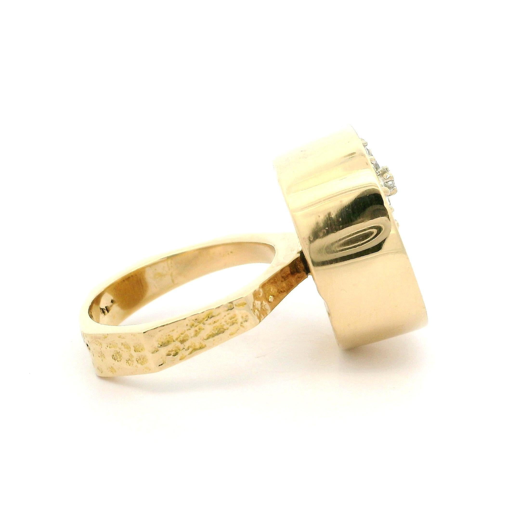 Vintage 14k Yellow Gold Diamond Honey Comb Flower Chunky Heavy Cocktail Ring For Sale 8