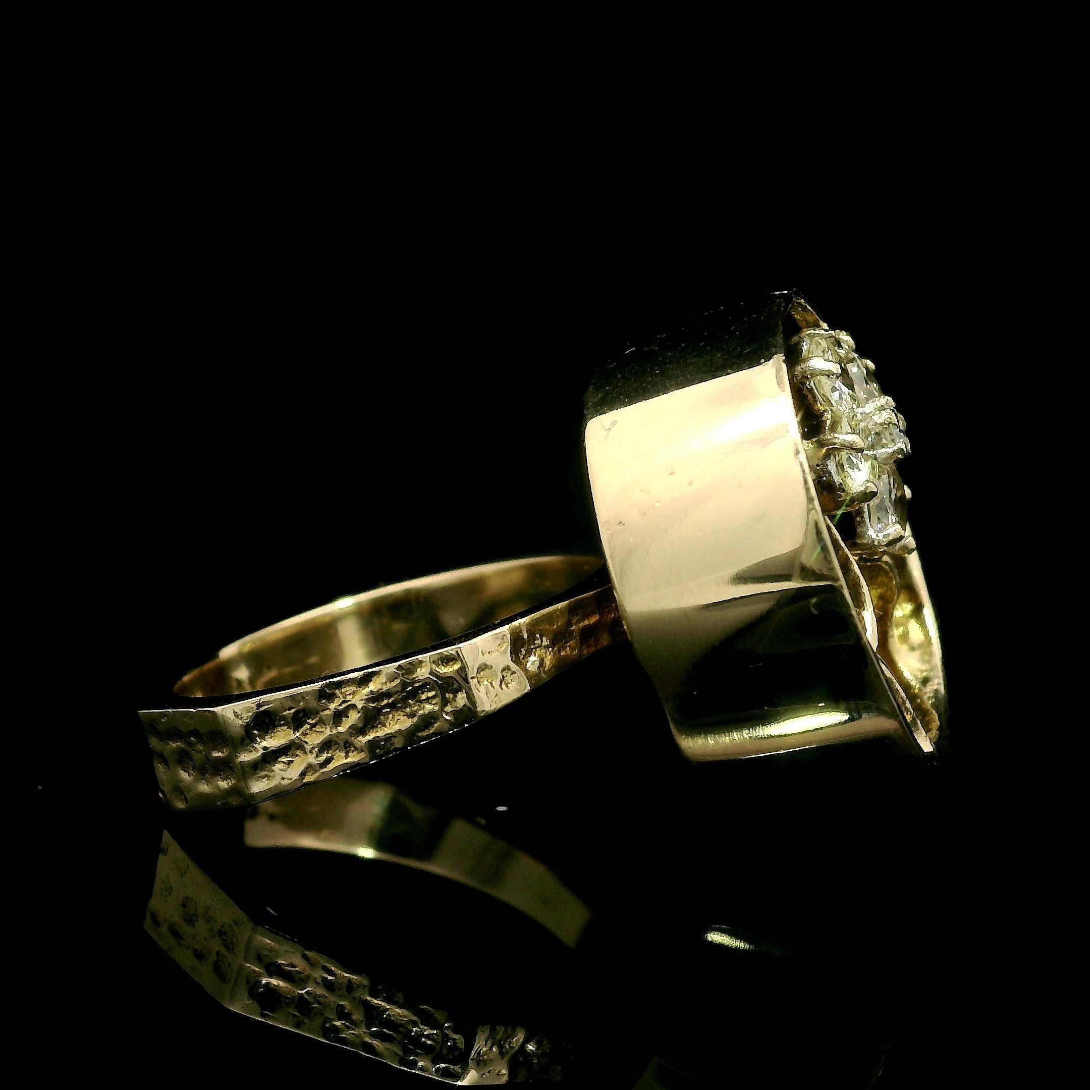 Vintage 14k Yellow Gold Diamond Honey Comb Flower Chunky Heavy Cocktail Ring For Sale 3
