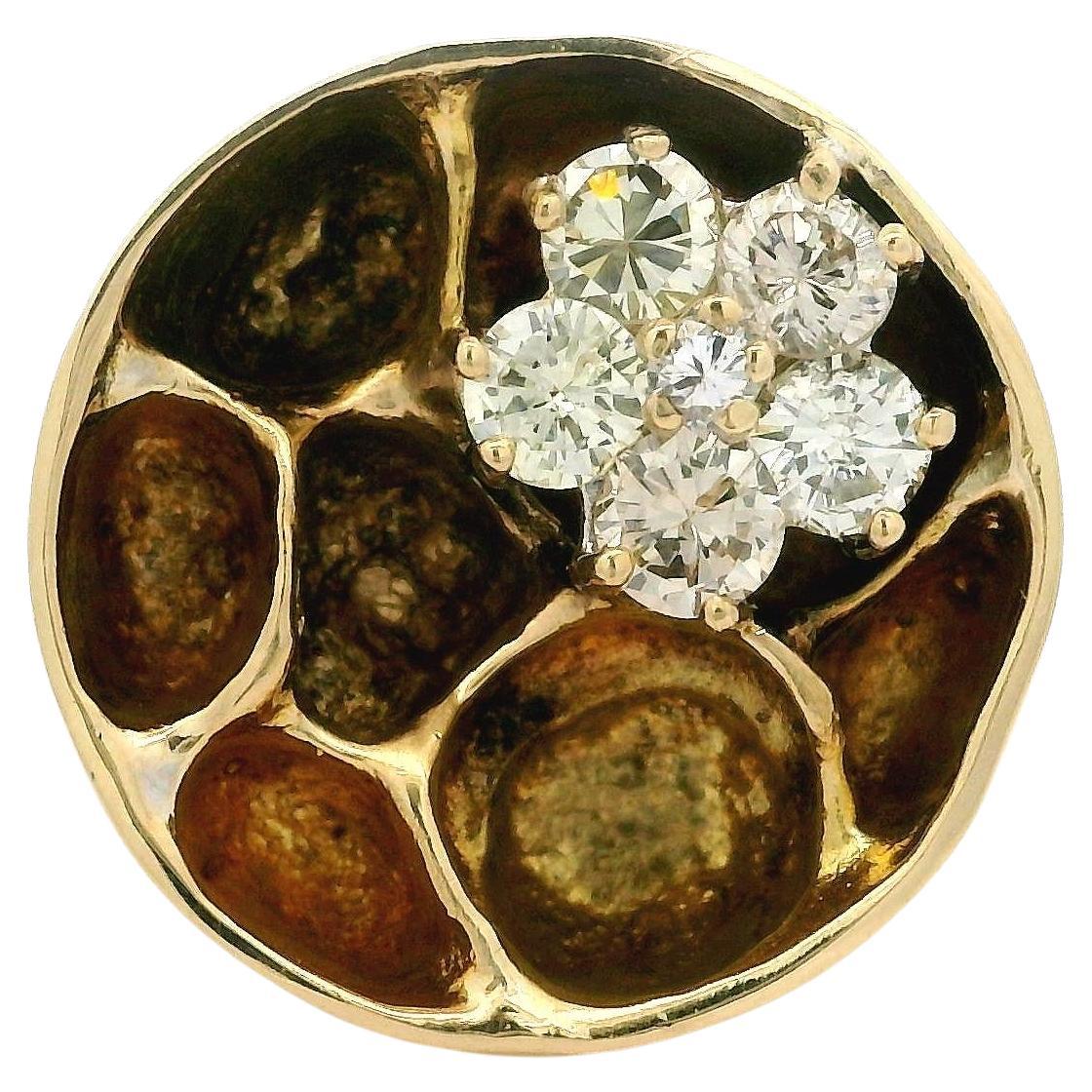 Vintage 14k Yellow Gold Diamond Honey Comb Flower Chunky Heavy Cocktail Ring For Sale