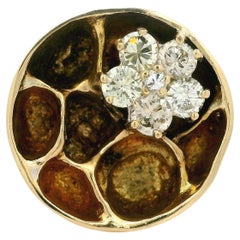 Vintage 14k Yellow Gold Diamond Honey Comb Flower Chunky Heavy Cocktail Ring