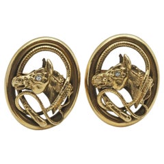 Vintage 14k Yellow Gold Diamond Horse Cufflinks - 34.2g
