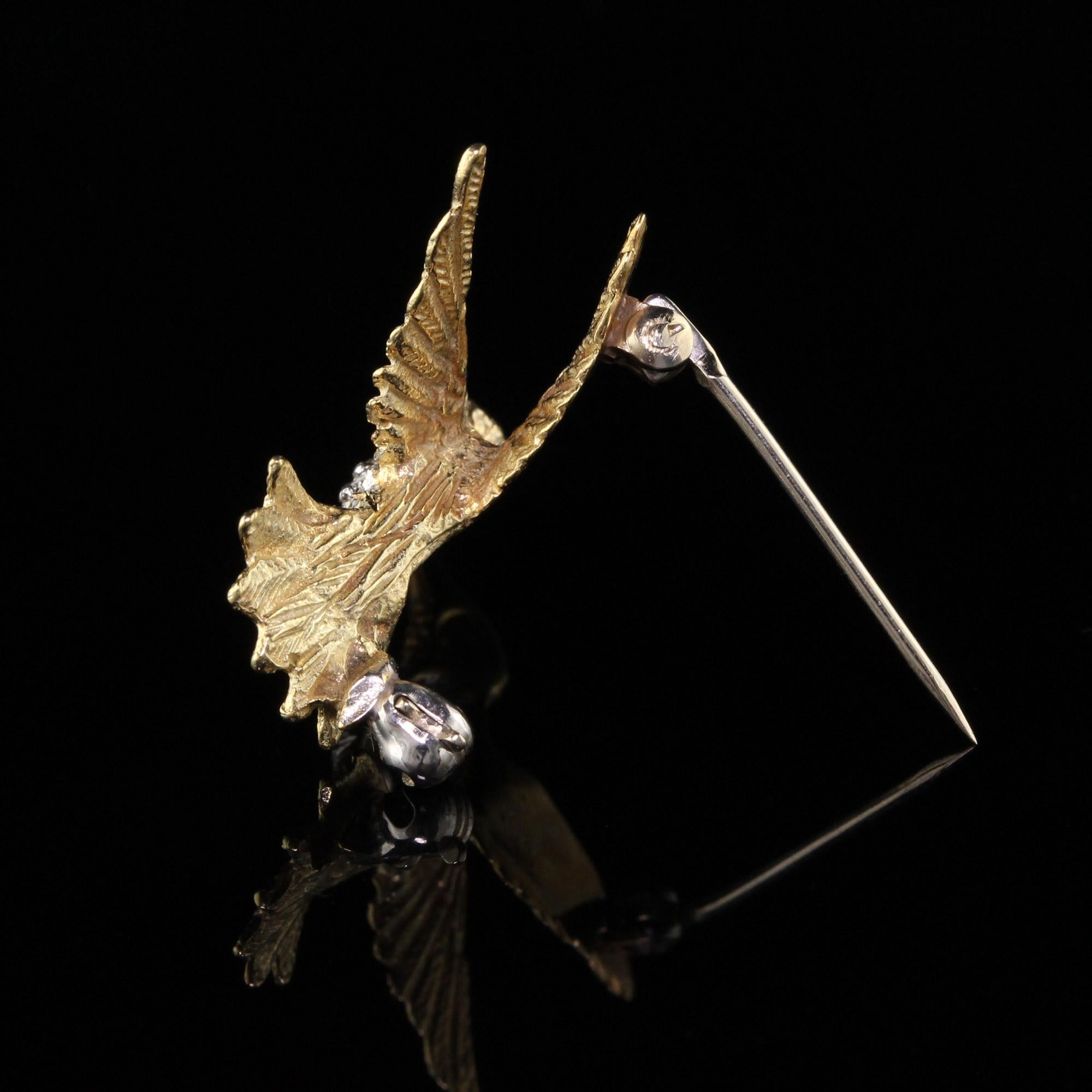 Women's or Men's Vintage 14 Karat Yellow Gold Diamond Hummingbird Pin