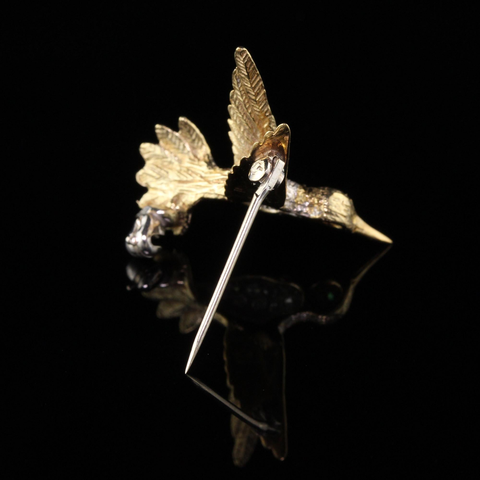 Vintage 14 Karat Yellow Gold Diamond Hummingbird Pin 1