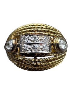 Vintage 14K Yellow Gold Diamond Navette Ring with Pear-Shaped Accents