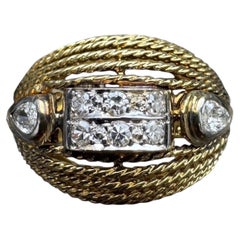 Anillo Navette Vintage de Diamantes de Oro Amarillo de 14 K con Detalles en Forma de Pera