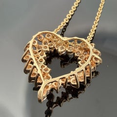 Vintage 14K Yellow Gold Diamond Open Heart Slide Pendant Necklace VS 1CTW 16"