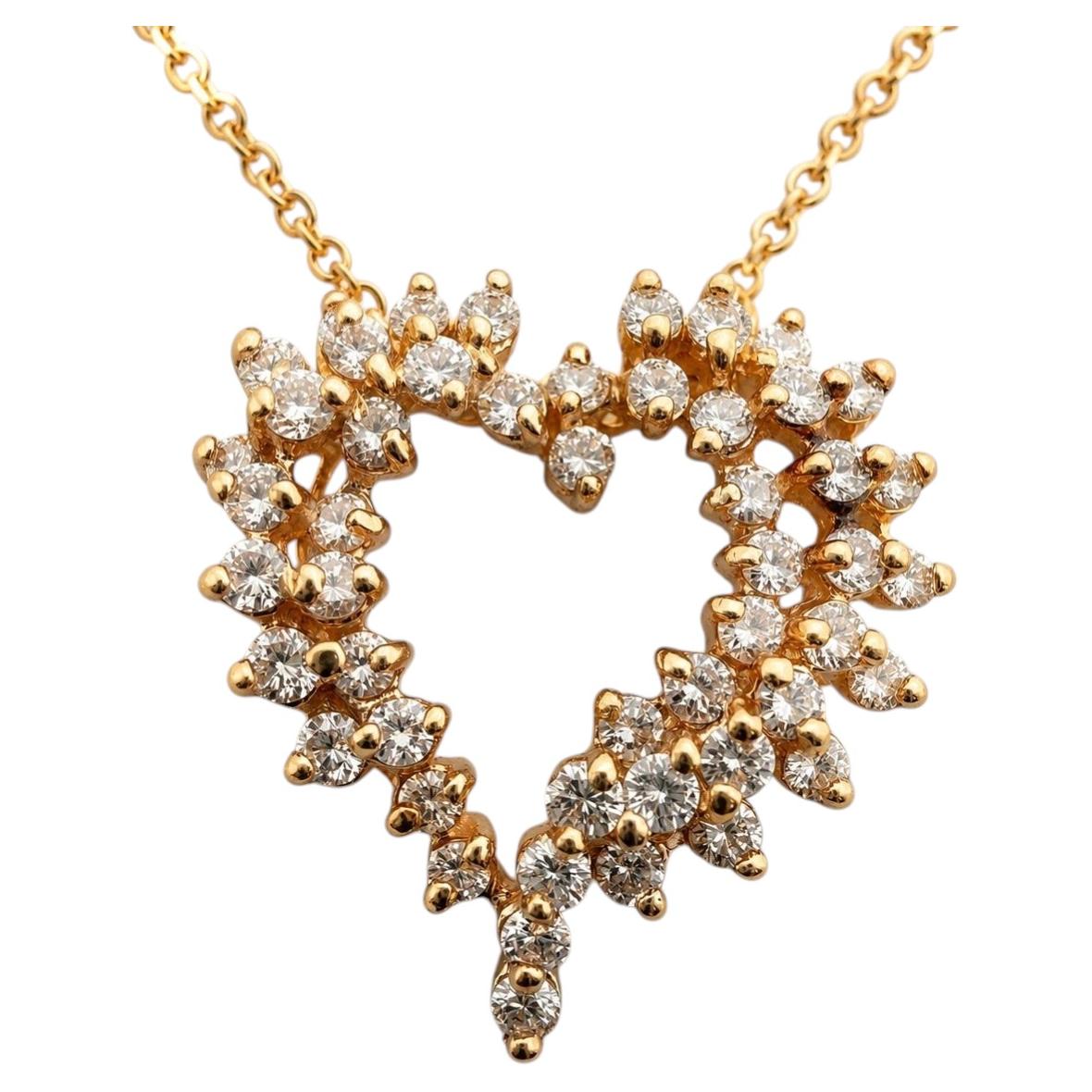 Collana vintage con ciondolo a forma di cuore aperto in oro giallo 14K con diamanti, VS 1CTW, 16"