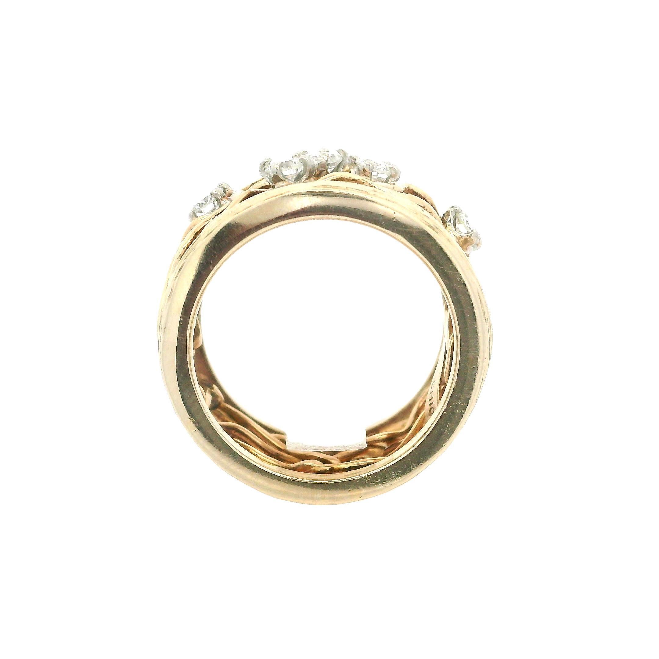 Vintage 14k Yellow Gold Diamond Open Wire Work Wide Band Ring Size 3.5 3