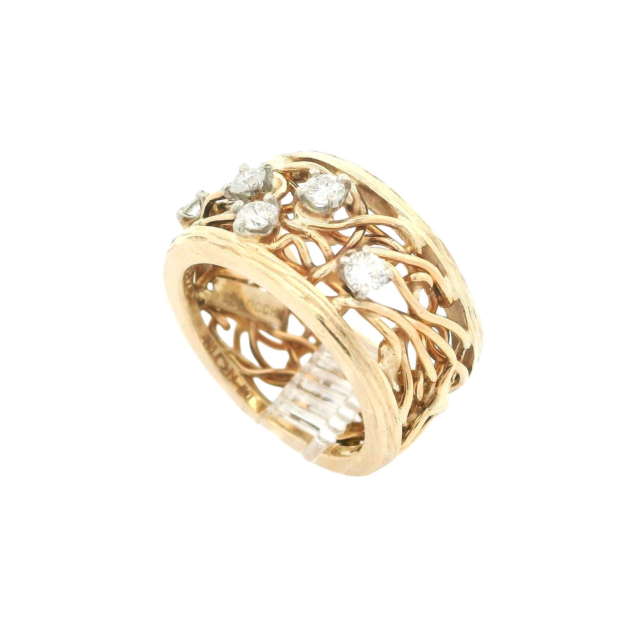 Vintage 14k Yellow Gold Diamond Open Wire Work Wide Band Ring Size 3.5 4