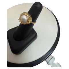 14K Yellow Gold Cultured Mobe Pearl Diamond Ring — Size 7.25, Clearence