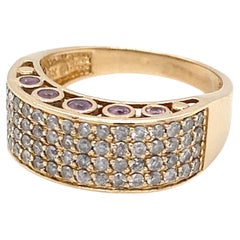 Vintage 14K Yellow Gold Diamond 
Pink Sapphire Pave Fashion Ring