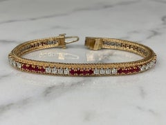 Vintage 14K Yellow Gold Diamond Ruby Mesh Bracelet 4 Carats Elegant Design