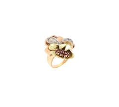 Vintage 14K Yellow Gold Diamond Ruby Pavè Setting Cocktail Ring