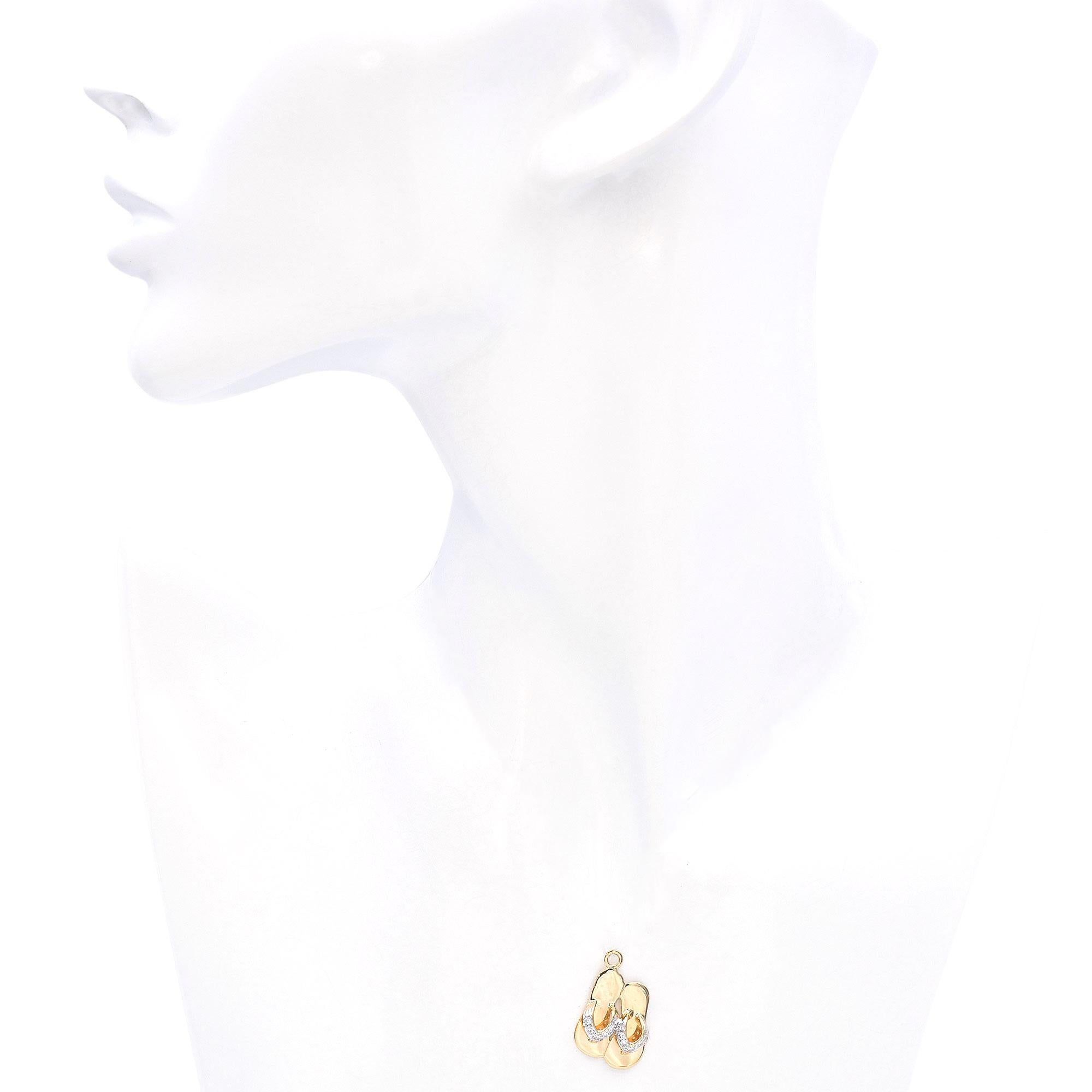 Round Cut Vintage 14k Yellow Gold Diamond Sandal Flip-Flop Charm For Sale