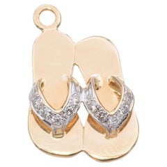 Vintage 14k Yellow Gold Diamond Sandal Flip-Flop Charm