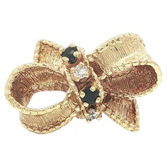 Vintage 14k Yellow Gold Diamond Sapphire Detailed Textured Ribbon Bow Band Ring