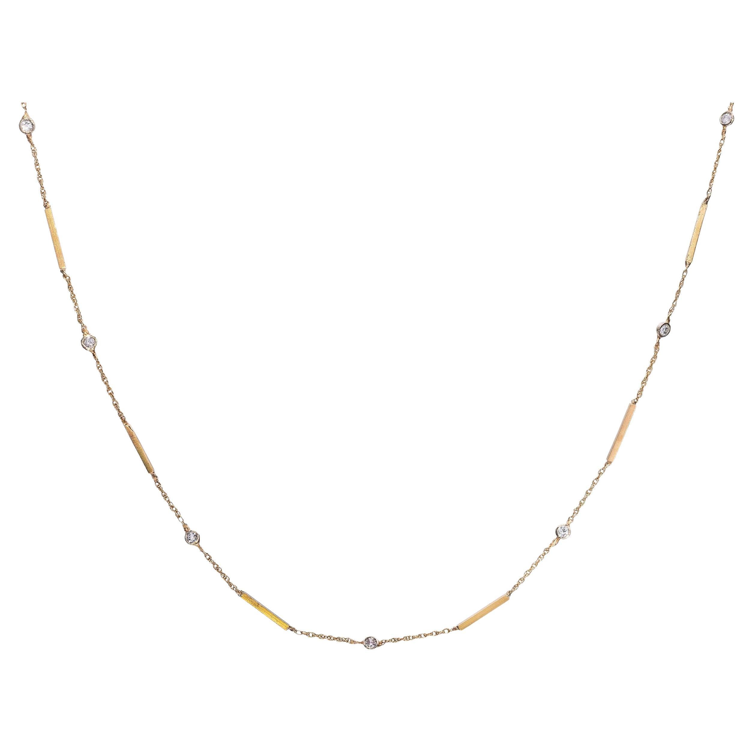 Vintage 14k Yellow Gold Diamond Station Necklace