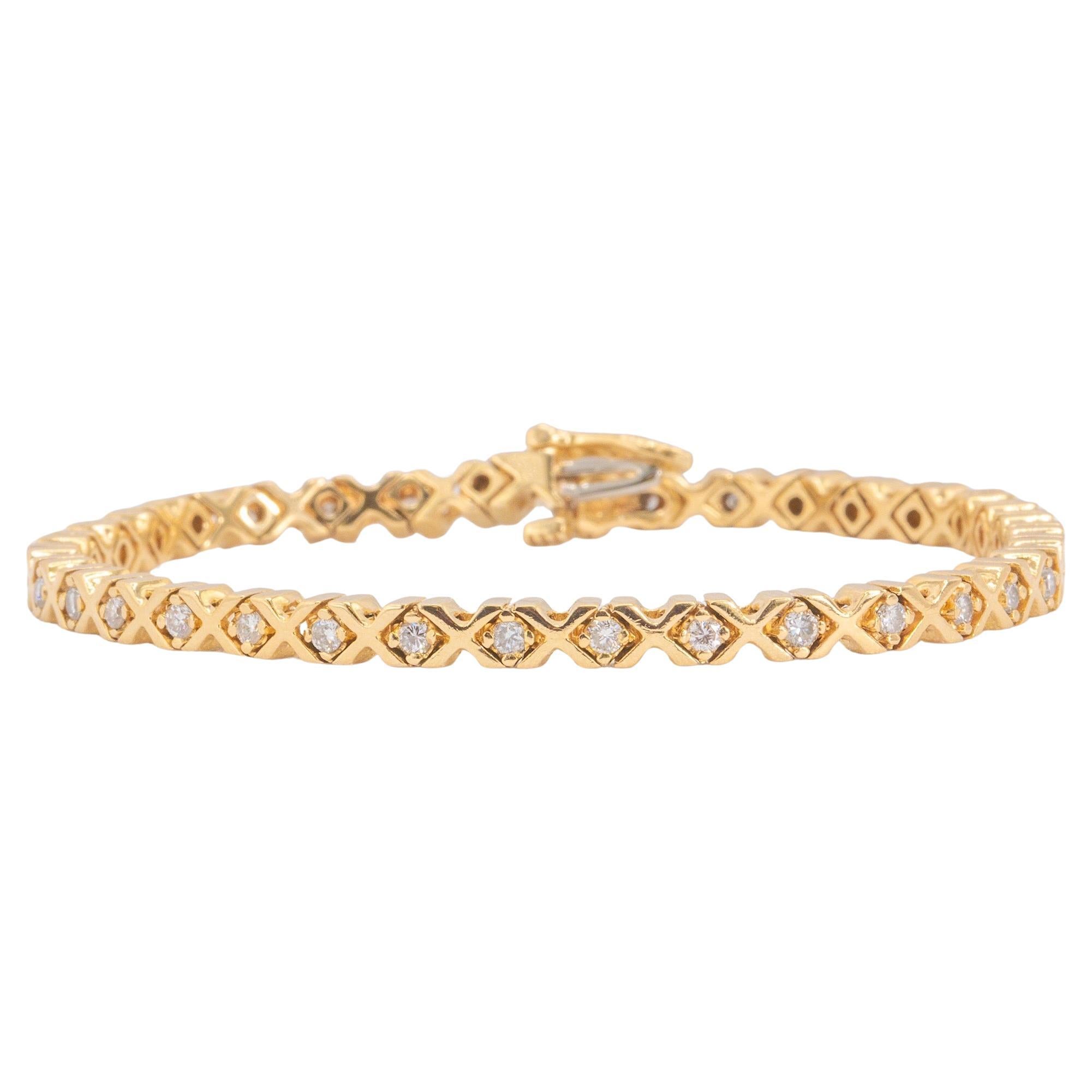 Bracelet tennis vintage en or jaune 14 carats avec diamants