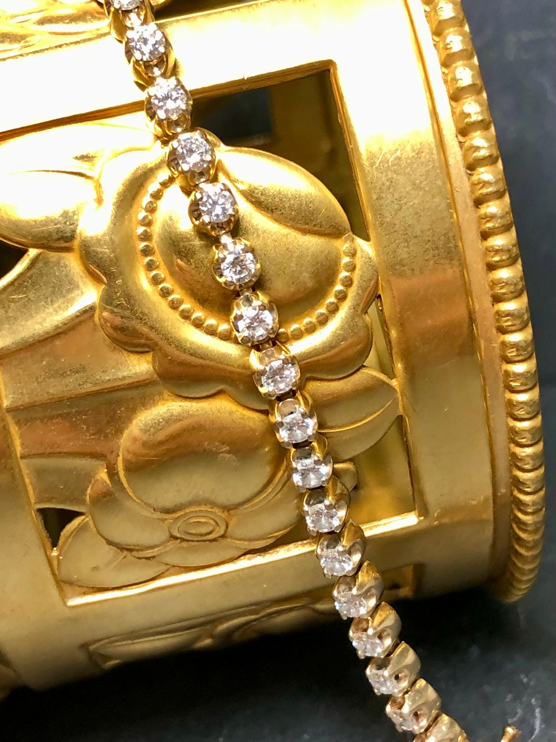 Retro Vintage 14K Yellow Gold Diamond Tennis Line Bracelet 2.30cttw G Vs 7” For Sale