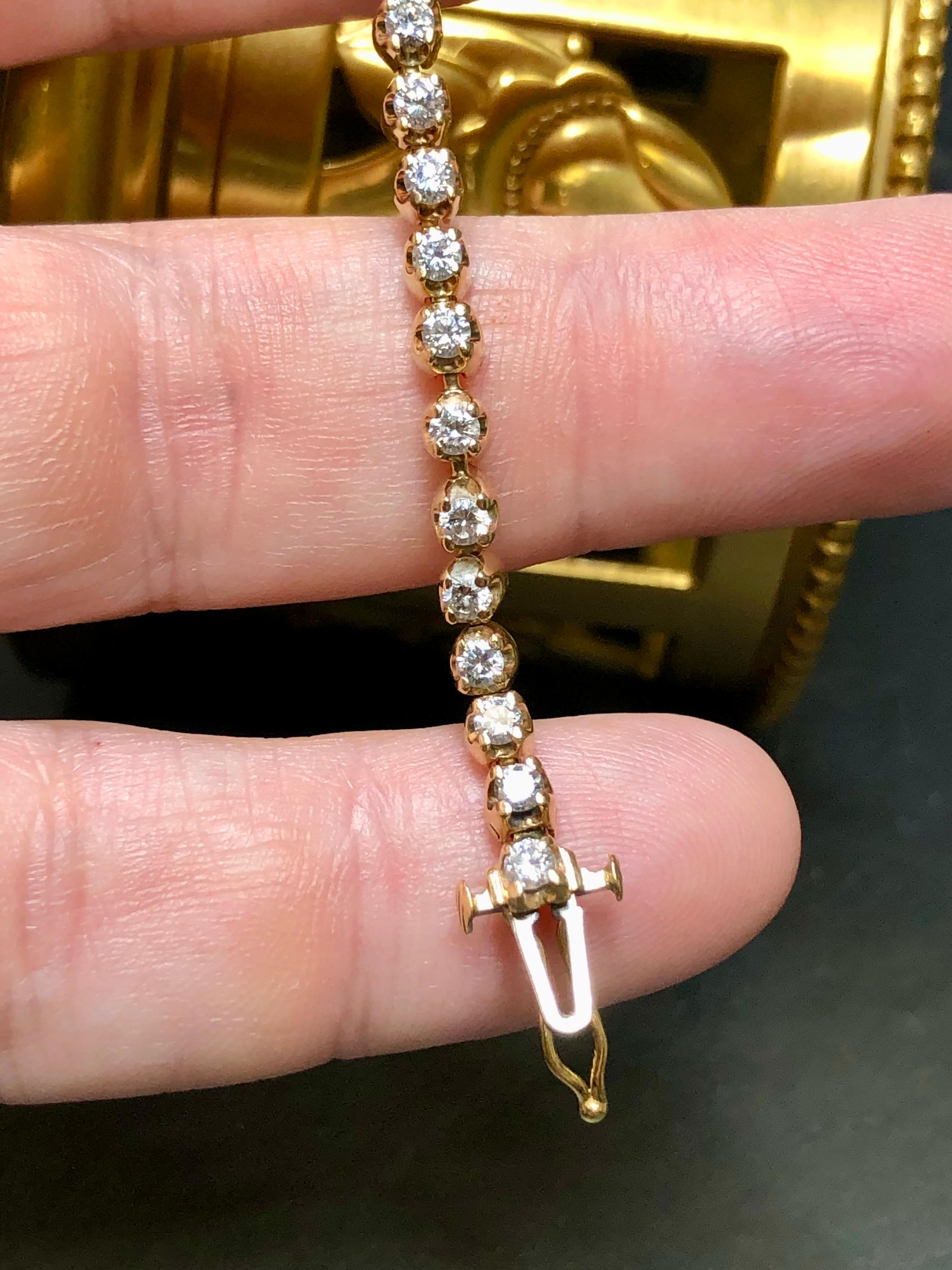 Vintage 14K Yellow Gold Diamond Tennis Line Bracelet 2.30cttw G Vs 7” In Good Condition For Sale In Winter Springs, FL